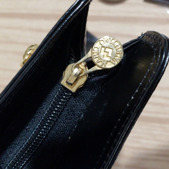 Authentic Mario Valentino Black Leather Printed Clutch Bag Vintage 10.25x7"-inch - Picture 7 of 16